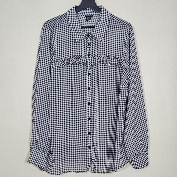 Torrid Top Womens 2X Black White Gingham Buttons LS Ruffles Boho Cottagecore - Picture 11 of 13